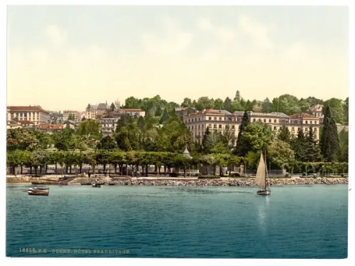 Framed Print : Ouchy, Hotel Beaurivage, Geneva Lake, Switzerland Framed Print : Ouchy, Hotel Beaurivage, Geneva Lake, Switzerland