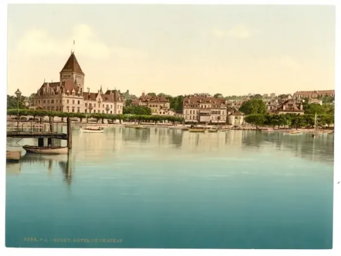 Framed Print : Ouchy, Hotel de Chateaux, Geneva Lake, Switzerland Framed Print : Ouchy, Hotel de Chateaux, Geneva Lake, Switzerland