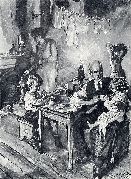 An out-of-work white collar worker and his family Date: 1923