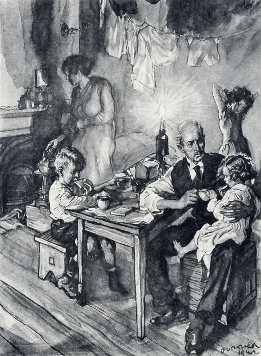 Framed Print : An out-of-work white collar worker and his family Date: 1923 Framed Print : An out-of-work white collar worker and his family Date: 1923