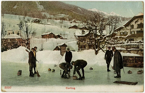Outdoor Curling Match on the ice at Bern, Switzerland
