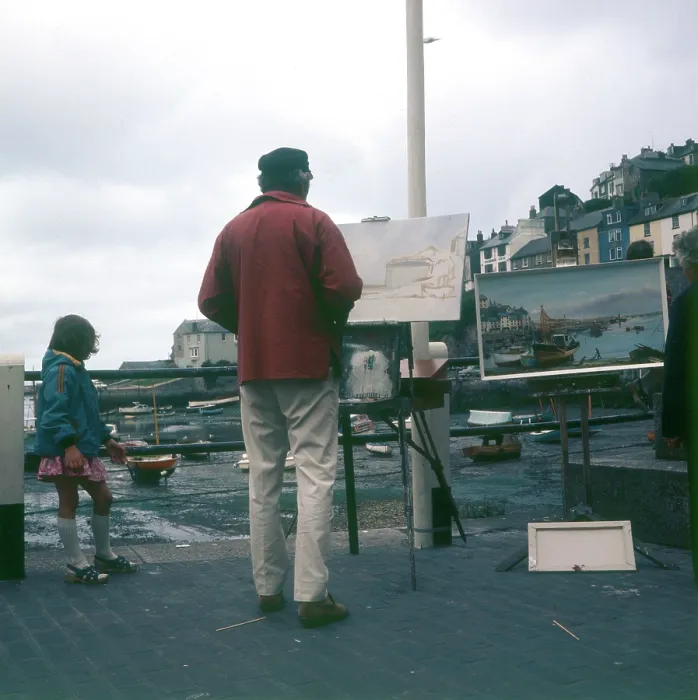 Framed Print : Outdoor painter working on Brixham Harbour, Devon Framed Print : Outdoor painter working on Brixham Harbour, Devon