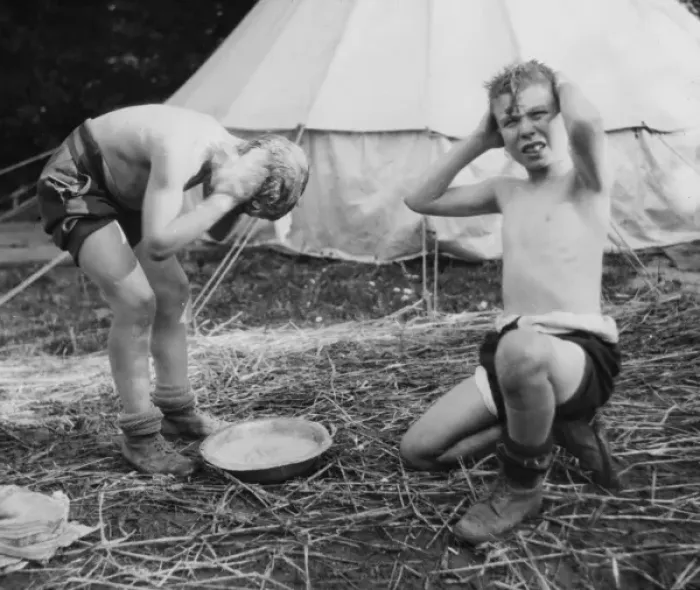 Framed Print : Outdoor washing, Boys Club 1930 Framed Print : Outdoor washing, Boys Club 1930