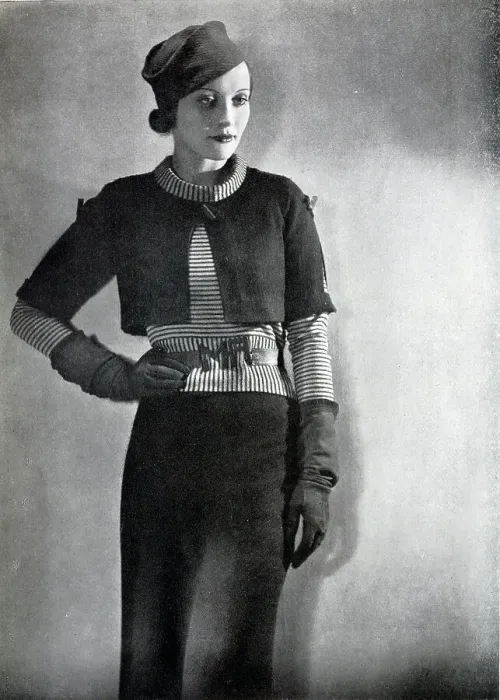 Framed Print : Outfit designed by Maggy Rouff, studio fashion portrait. Captioned, Short Coats for Longer Days'. With description, Spring suits are, like our spring climate, variable Framed Print : Outfit designed by Maggy Rouff, studio fashion portrait. Captioned, Short Coats for Longer Days'. With description, Spring suits are, like our spring climate, variable