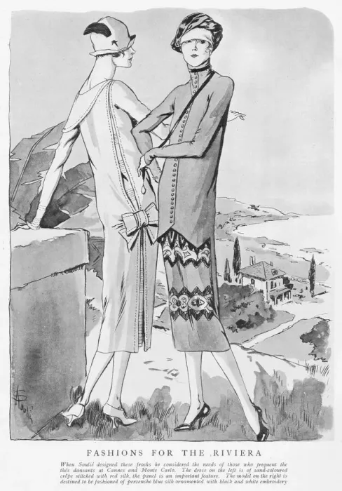 Framed Print : Two outfits designed by Soulie for the Riviera, 1925 Framed Print : Two outfits designed by Soulie for the Riviera, 1925