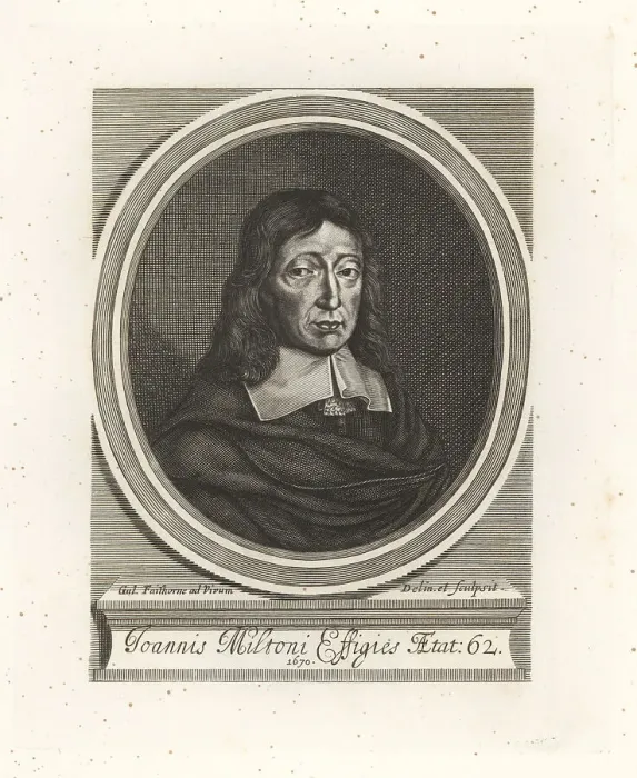 Framed Print : Oval portrait of John Milton, English poet, aged 62 Framed Print : Oval portrait of John Milton, English poet, aged 62