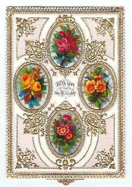 Four oval vignettes on a birthday card