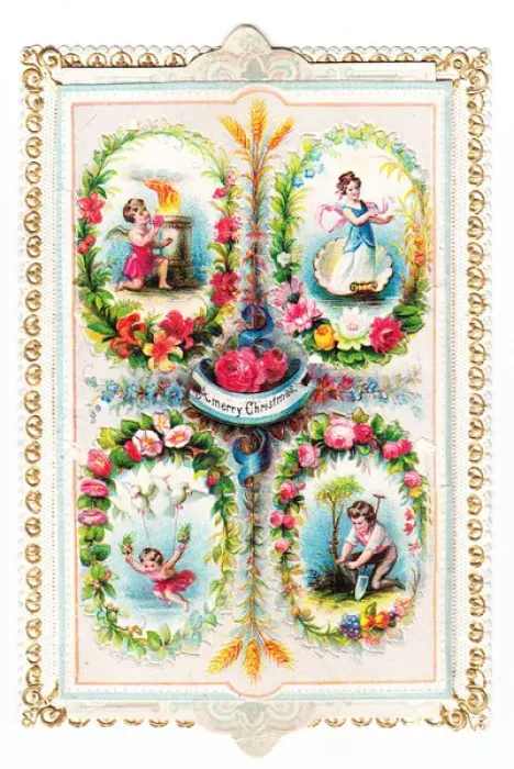Framed Print : Four oval vignettes on a Christmas card Framed Print : Four oval vignettes on a Christmas card