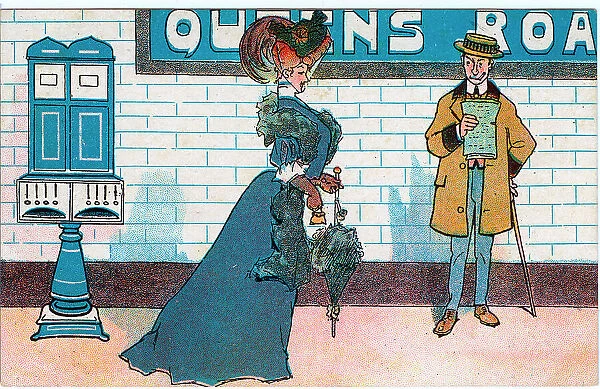 Overdressed Edwardian matron on Queen's Road tube