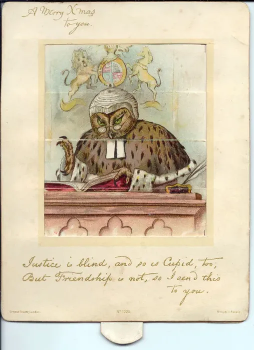 Framed Print : Owl dressed as a judge on a Christmas card Framed Print : Owl dressed as a judge on a Christmas card