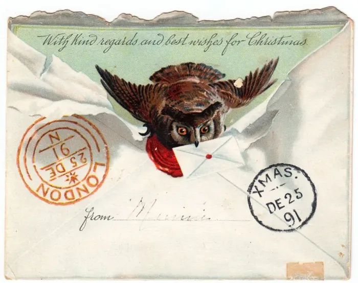 Framed Print : Owl in an envelope on a Christmas card Framed Print : Owl in an envelope on a Christmas card