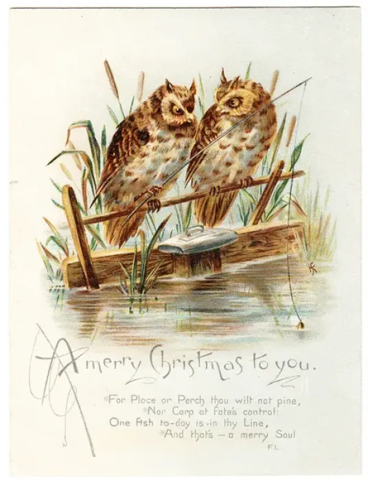 Framed Print : Two owls on a Christmas card Framed Print : Two owls on a Christmas card