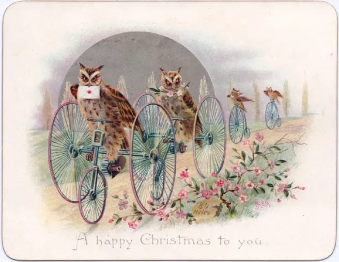 Framed Print : Four owls on a Christmas card Framed Print : Four owls on a Christmas card