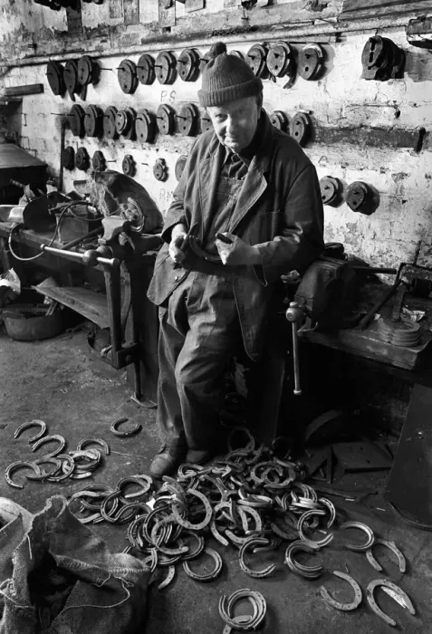Framed Print : The owner of Birminghams last horseshoe factory at work Framed Print : The owner of Birminghams last horseshoe factory at work