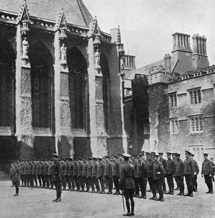 Framed Print : Oxford University under arms, drilling in the quadrangle Framed Print : Oxford University under arms, drilling in the quadrangle