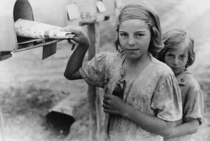 Framed Print : Ozark children getting mail from RFD box, Missouri Framed Print : Ozark children getting mail from RFD box, Missouri