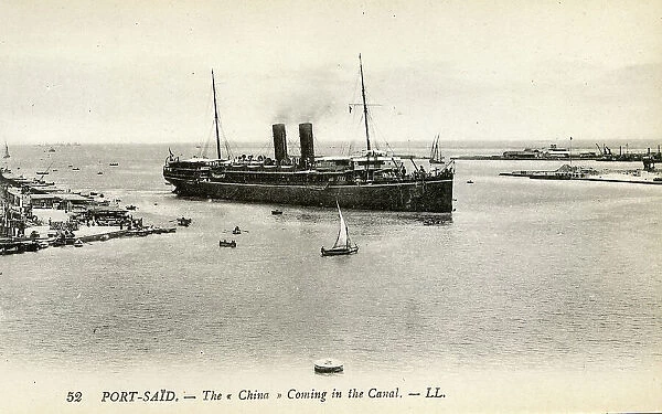 P and O RMS China entering the Suez Canal at Port Said