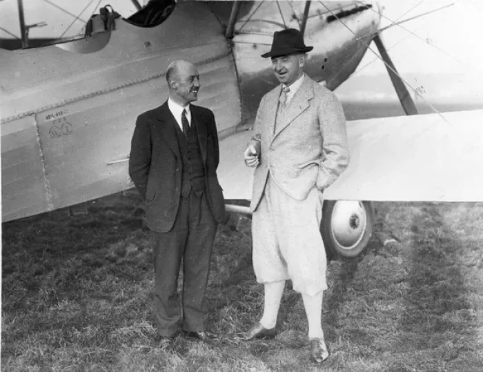 Framed Print : P Ws Bulman (left) talks to T O M Sopwith Framed Print : P Ws Bulman (left) talks to T O M Sopwith