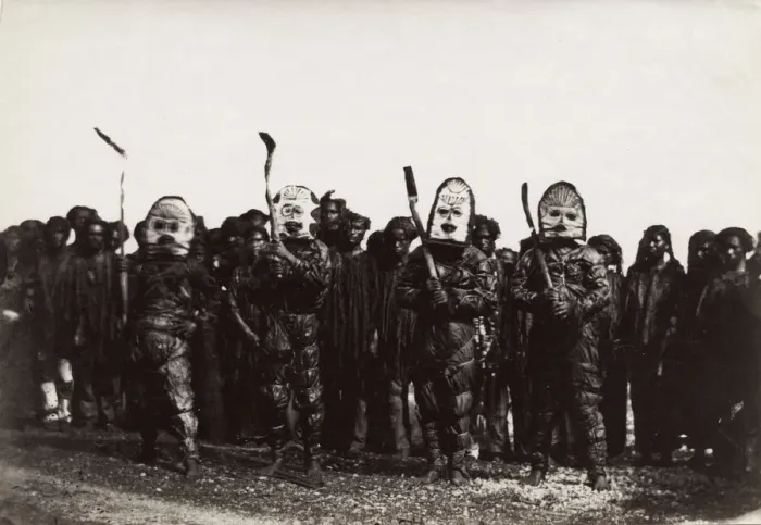 Framed Print : Pacific Islands, Oceania: group in tribal costume with masks Framed Print : Pacific Islands, Oceania: group in tribal costume with masks