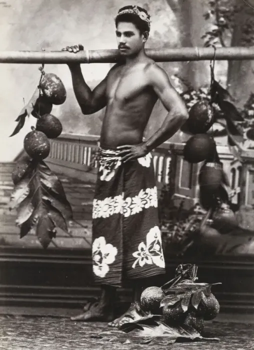 Framed Print : Pacific Islands, Oceania: portrait of a man carrying fruit Framed Print : Pacific Islands, Oceania: portrait of a man carrying fruit