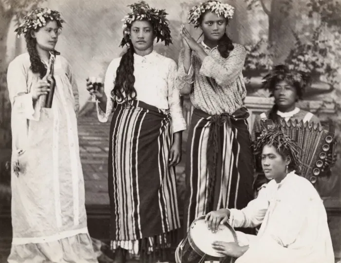 Framed Print : Pacific Islands, Oceania: portrait of musicians, likely Tahiti Framed Print : Pacific Islands, Oceania: portrait of musicians, likely Tahiti