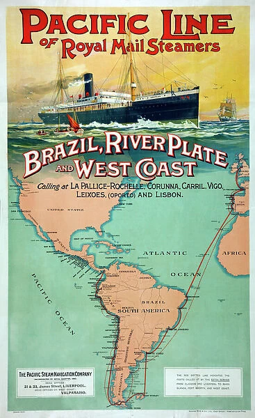 Pacific Line Poster. Pacific Line, Pacific Steam Line Navigation Company Liverpool