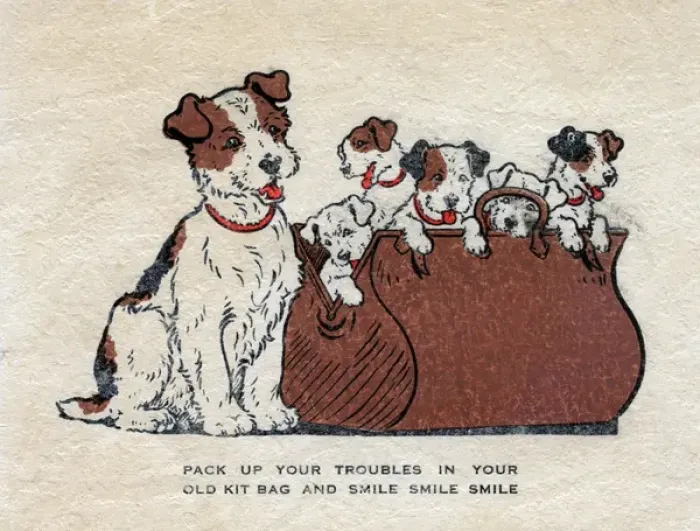 Framed Print : Pack Up Your Troubles - Dog and Puppies