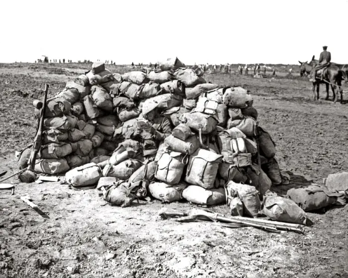 Framed Print : Packs turned into a shelter, Western Front, WW1 Framed Print : Packs turned into a shelter, Western Front, WW1