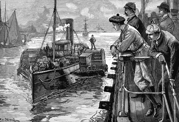 A Paddle-steam tender approaches a Passenger ship, 1883
