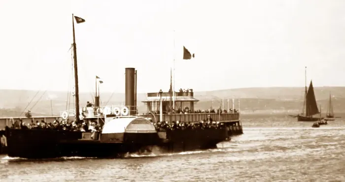 Framed Print : Paddle steamer, Weymouth Pier, early 1900s Framed Print : Paddle steamer, Weymouth Pier, early 1900s