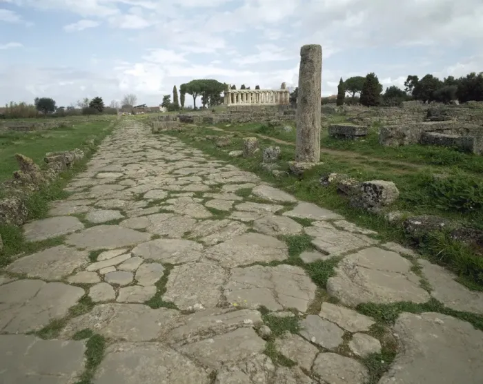 Framed Print : Paestum. Roman road and Temple of Athena Framed Print : Paestum. Roman road and Temple of Athena