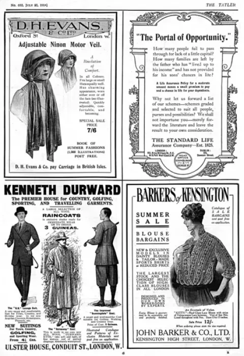 Framed Print : A page of adverts from The Tatler, dated 22nd July 1914 Framed Print : A page of adverts from The Tatler, dated 22nd July 1914