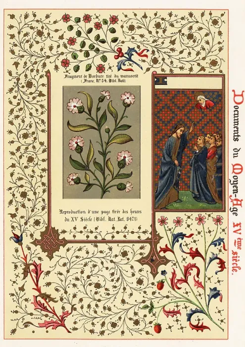 Framed Print : Page from a Book of Hours, and fragment of a border from a manus Framed Print : Page from a Book of Hours, and fragment of a border from a manus