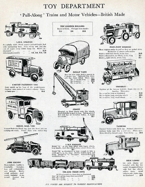 Page from a catalogue toy trains and cars 1929