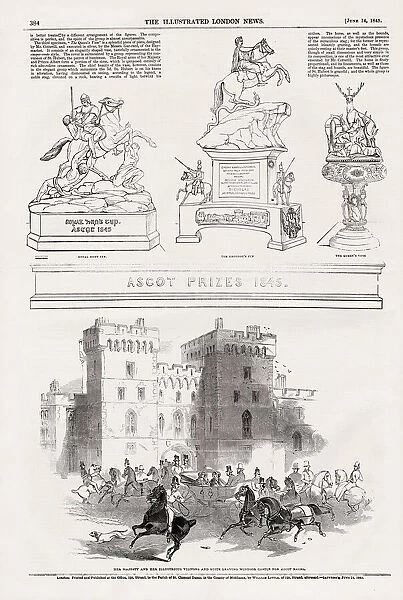 Page from the Illustrated London News, 14th June 1845, featuring Ascot prizes the Royal