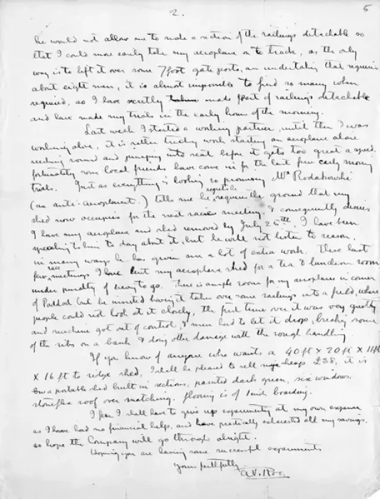 Framed Print : Page two of a letter from A V Roe to Major Baden-Powell Framed Print : Page two of a letter from A V Roe to Major Baden-Powell