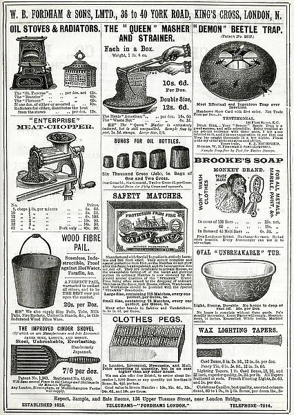 Page of Victorian adverts for household items 1888
