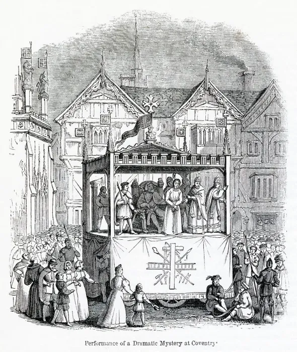 Framed Print : Pageants or dramatic mysteries anciently performed at Coventry Date: 16th century Framed Print : Pageants or dramatic mysteries anciently performed at Coventry Date: 16th century