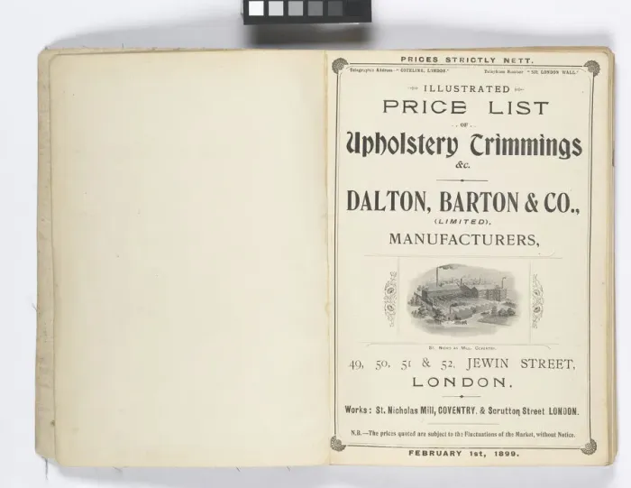 Framed Print : Pages from 1899 Price List, Upholstery, Trimmings &c Framed Print : Pages from 1899 Price List, Upholstery, Trimmings &c