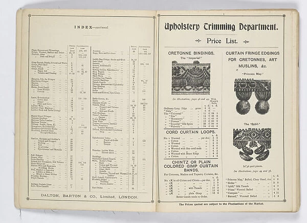 Pages from 1899 Price List, Upholstery, Trimmings &c