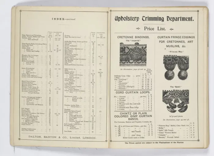 Framed Print : Pages from 1899 Price List, Upholstery, Trimmings &c Framed Print : Pages from 1899 Price List, Upholstery, Trimmings &c