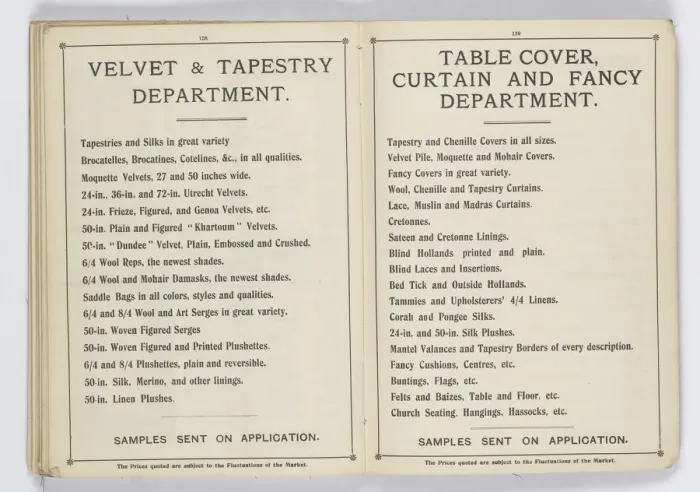 Framed Print : Pages from 1899 Price List, Upholstery, Trimmings &c Framed Print : Pages from 1899 Price List, Upholstery, Trimmings &c