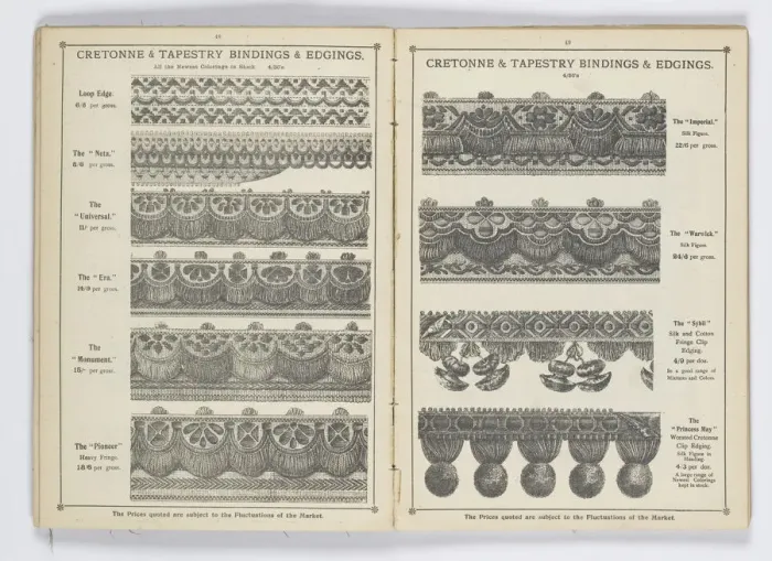 Framed Print : Pages from 1899 Price List, Upholstery, Trimmings &c Framed Print : Pages from 1899 Price List, Upholstery, Trimmings &c