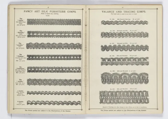 Framed Print : Pages from 1899 Price List, Upholstery, Trimmings &c Framed Print : Pages from 1899 Price List, Upholstery, Trimmings &c