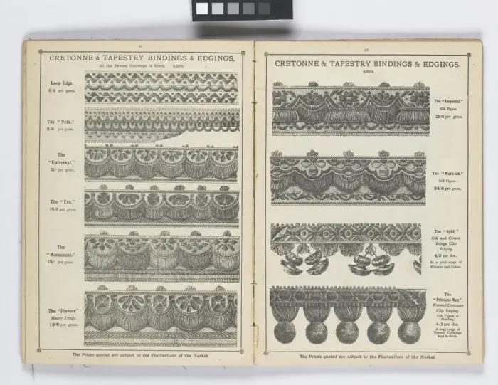 Framed Print : Pages from 1899 Price List, Upholstery, Trimmings &c Framed Print : Pages from 1899 Price List, Upholstery, Trimmings &c