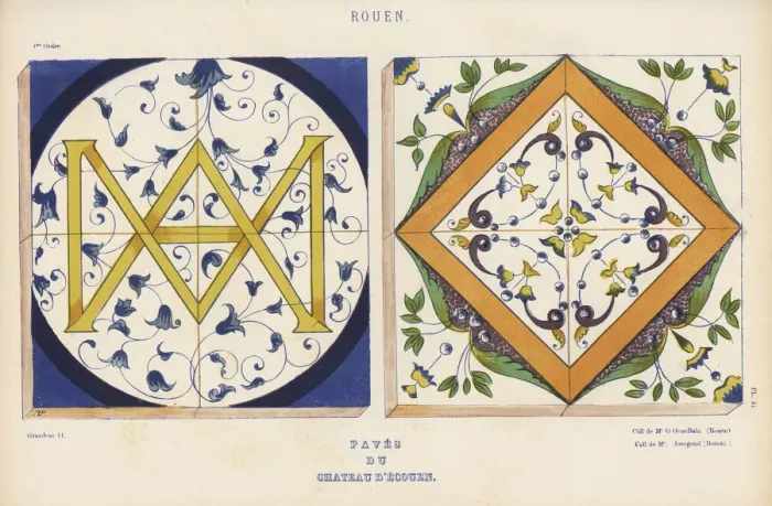 Framed Print : Painted pavement tiles from Rouen in the Chateau Framed Print : Painted pavement tiles from Rouen in the Chateau