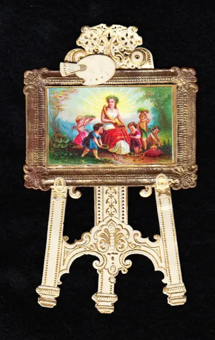 Framed Print : Painting on an easel on a cutout greetings card Framed Print : Painting on an easel on a cutout greetings card