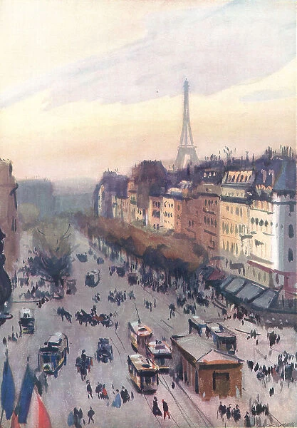 Paris. A painting of an extremely busy street in Paris