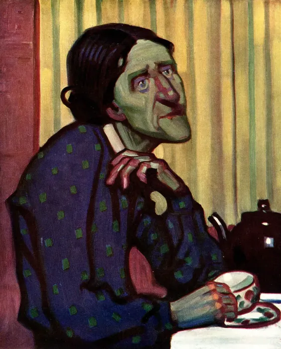 Framed Print : Tea. A painting of a rather frail and ill looking older woman Framed Print : Tea. A painting of a rather frail and ill looking older woman