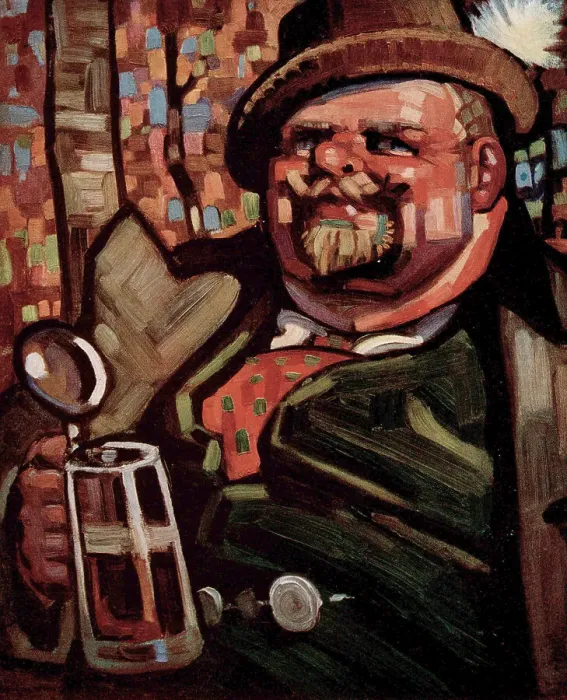 Framed Print : Beer. A painting of a rather large man, wearing a green waistcoat Framed Print : Beer. A painting of a rather large man, wearing a green waistcoat